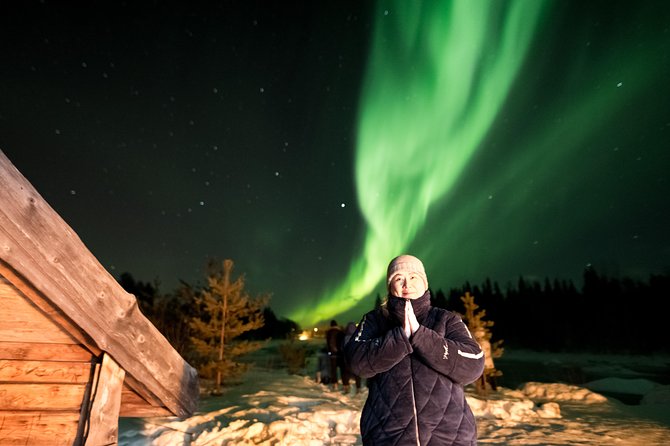 Arctic lake Aurora Hunt, in a cozy Lappish Tipi - Hotel pickup to the Arctic lake drive: getting away from city light fast