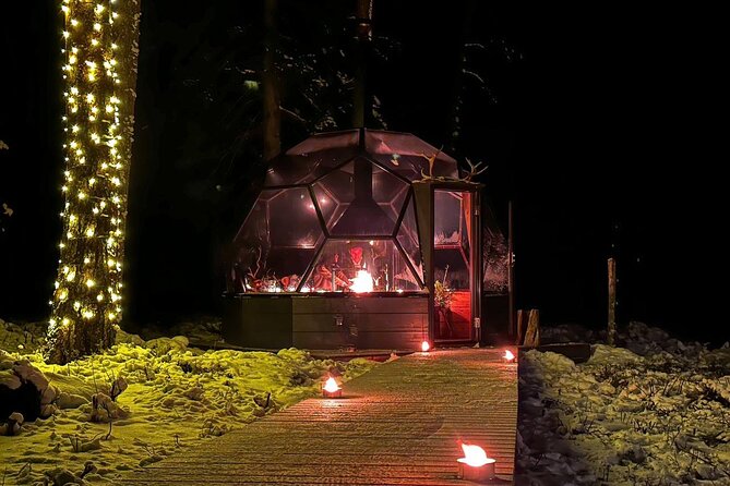 Glass Igloo Campfire Dinner under Northern Lights - Frozen lake snowmobile ride: why it’s a great pairing
