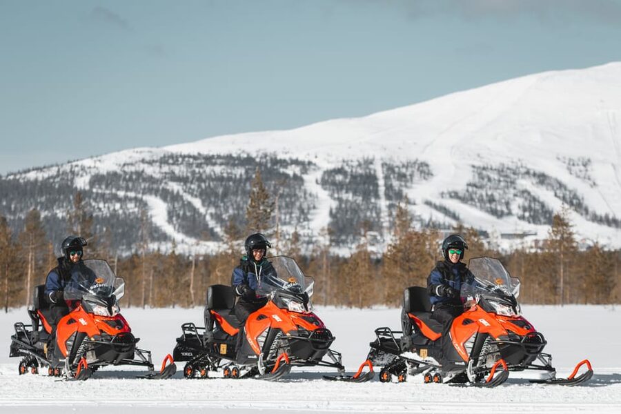 Levi: Easy Snowmobile Safari into the Nature - The mid-ride break: hot drinks and cookies in the cold quiet