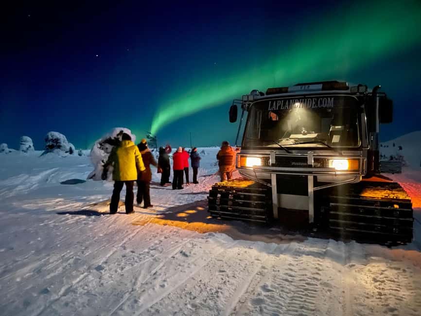 Levi: Northern Lights Tour on a Snowcat - Getting to the top of Levi fell, snacks, and photo help