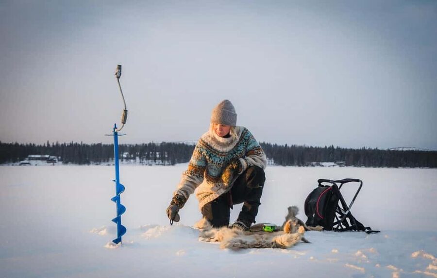 Pyhä: Ice Fishing Experience at Frozen Lake - The calm wait at the ice hole, Finnish meditation with a fishing rod